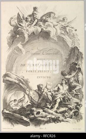 "Frontispice pour le Tombeau de John Churchill, duc de Marlborough" (Titelblatt für die "Grab von John Churchill, Duke Of Marlborough), von Saadiens des Princes, des Grands Capitaines et autres Hommes illustres (Gräber der Fürsten, Ritter und andere illustre Männer). Artist: Nachdem François Boucher (Französisch, Paris 1703-1770 Paris); Laurent (Französisch, Lyons 1699-1771 Paris). Autor: Eugene MacSwiny. Maße: Blatt: 25 9/16 x 16 3/8 in. (65 x 41,6 cm). Serie/Portfolio: Saadiens des Princes, des Grands et autres Hommes illustres Capitaines qui ont Fleuri dans la Grande Bretagne vers Stockfoto