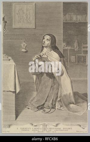 St. Theresa kniend im Gebet. Künstler: Claude Mellan (Französisch, Abbeville 1598-1688 Paris). Dedicatee: Eingeweiht Marie Thérèse von Österreich, Königin von Frankreich (Spanisch, 1638-1683). Maße: Blatt: 17 5/16 x 11 5/16 in. (44 x 28,8 cm). Datum: 1661. Museum: Metropolitan Museum of Art, New York, USA. Stockfoto