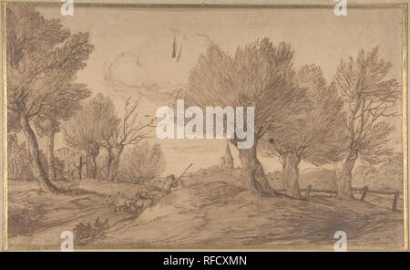 Landschaft mit einem Schäfer und seiner Herde. Künstler: Jan Lievens (Niederländisch, Leiden 1607-1674 Amsterdam). Maße: Blatt: 9 1/8 x 15 3/16 in. (23,2 x 38,5 cm). Datum: 1622-74. Museum: Metropolitan Museum of Art, New York, USA. Stockfoto