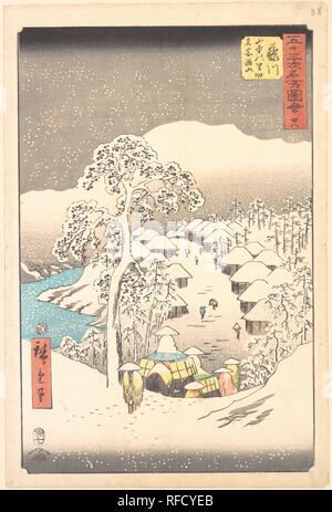 Fujikawa, ein Dorf in den Bergen Miyajiyama früher genannt. Artist: Utagawa Hiroshige (Japanisch, Tokyo (EDO) 1797-1858 Tokyo (EDO)). Kultur: Japan. Abmessungen: 13 1/2 x 8 7/8 in. (34,3 x 22,5 cm). Datum: 1855. Museum: Metropolitan Museum of Art, New York, USA. Stockfoto