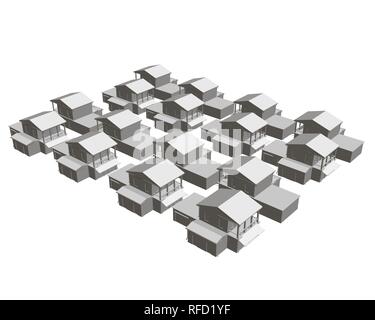 Modelle von Wohngebäuden in einer Reihe. 3D-Vektor Illustration. Stock Vektor