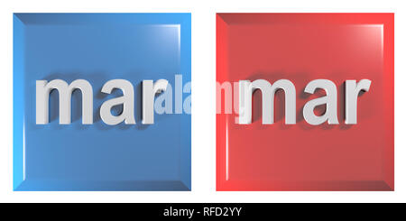 Blau und Rot Paar quadratische Tasten März - 3D Rendering illustration Stockfoto
