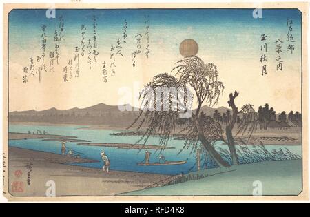 Tamagawa Shugetsu Herbst Mond am Tama-fluss. Artist: Utagawa Hiroshige (Japanisch, Tokyo (EDO) 1797-1858 Tokyo (EDO)). Kultur: Japan. Abmessungen: 9 3/8 x 14 3/8 in. (23,8 x 36,5 cm). Datum: Ca. 1838. Museum: Metropolitan Museum of Art, New York, USA. Stockfoto