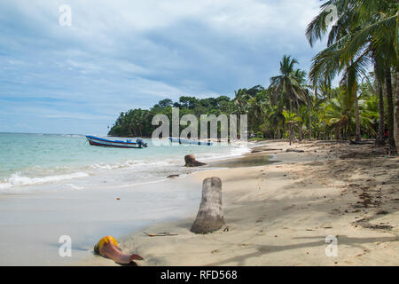 Eine malerische Landschaft Foto eines wilden und schönen Sandstrand im Tropical Playa Manzanillo - das romantische Karibikküste Costa Ricas. Stockfoto