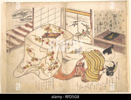 Schlafzimmer Szene. Artist: Okumura Masanobu (Japanisch, 1686-1764). Kultur: Japan. Abmessungen: 10 3/4 x 15 in. (27,3 x 38,1 cm). Datum: Ca. 1739. Museum: Metropolitan Museum of Art, New York, USA. Stockfoto