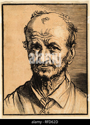 Büste eines Balding Man. Medium: chiaroscuro Holzschnitt mit hellbraunen Ton blockieren. Museum: Nationalgalerie, Washington DC. Autor: Lievens, Jan. Stockfoto