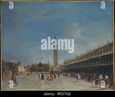 Piazza San Marco. Artist: Francesco Guardi (Italienisch, Venedig Venedig 1712-1793). Abmessungen: 27 1/8 x 33 3/4 in. (68,9 x 85,7 cm). Datum: Ende 1760. Die Ansicht ist ähnlich der von Canaletto der gleichen Lage. Der Künstler hat die Miniatur Leinwand Rechts unten signiert, ein kluger illusionistische Gerät. Museum: Metropolitan Museum of Art, New York, USA. Stockfoto