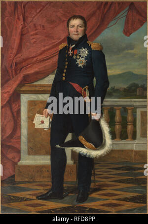 Allgemeine Étienne-Maurice Gérard (1773-1852). Artist: Jacques Louis David (Französisch, Paris 1748-1825 Brüssel). Maße: 77 5/8 x 53 5/8 in. (197.2 x 136.2 cm). Datum: 1816. Nach Napoleons Niederlage in der Schlacht von Waterloo 1815, Jacques Louis David, eine führende Figur in der Französischen Revolution und der erste Maler, der Kaiser, ging ins Exil in Brüssel. Dort malte er allgemeine Gérard, der Kommandant der französischen Armee und ein Mitglied der kaiserlichen Aristokratie, die auch zeitweilig in der belgischen Hauptstadt niedergelassen hatten. Das Porträt gehört zu den ersten David im Ausland gestrichen und es ist bemerkenswert, f Stockfoto