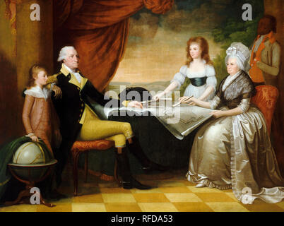 Die Familie Washington. Vom: 1789-1796. Maße: Gesamt: 213.6 x 284.2 cm (84 1/8 x 111 7/8 in.) gerahmt: 247,7 x 316.2 x 15.2 cm (97 1/2 x 124 1/2 x 6 in.). Medium: Öl auf Leinwand. Museum: Nationalgalerie, Washington DC. Autor: Edward Savage. SAVAGE, Edward. Stockfoto