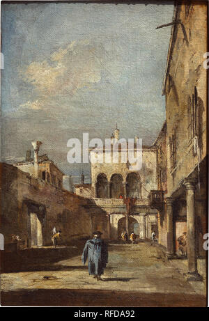 Architektonische Phantasie mit einem Innenhof. Datum/Zeitraum: Erstes Halbjahr 1780-s. Malerei. Höhe: 380 mm (14.96 in); Breite: 260 mm (10.23 in). Autor: Francesco Guardi. GUARDI, Francesco. Stockfoto