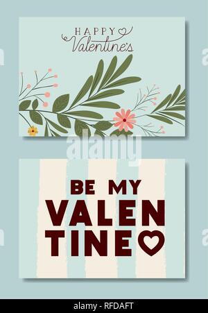 Happy Valentines Tag set Karten mit Blumenschmuck Stock Vektor