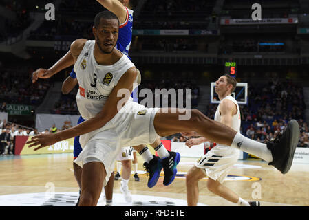 Madrid, Spanien. 24 Jan, 2019. Anthony Randolph, #3 von Real Madrid in Aktion während der 2018/2019 Turkish Airlines EuroLeague Saison Runde 20 Spiel zwischen Real Madrid und Anadolu Efes an WiZink Zentrum in Madrid. Real Madrid (Spanien) beat Anadolu Efes (Türkei) 92-84. Credit: Jorge Sanz/Pacific Press/Alamy leben Nachrichten Stockfoto