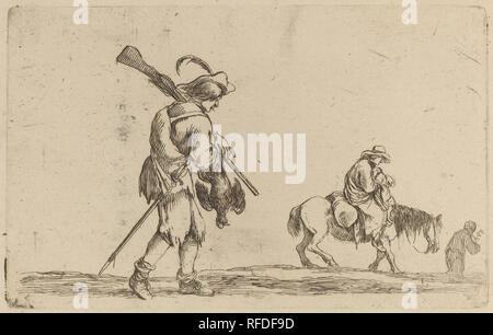 Soldat mit einem von Geflügel durch die Füße. Medium: Radierung auf Bütten [Nachprägung]. Museum: Nationalgalerie, Washington DC. Autor: STEFANO DELLA BELLA. Stockfoto