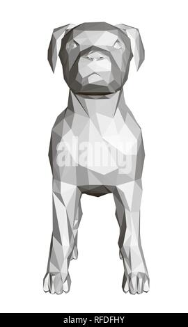 3D-polygonalen Hund. Vorderansicht. Geometrische Figur eines Hundes. Bull Terrier Vector Illustration. Stock Vektor