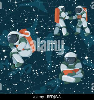 Cute funny Kosmonaut Astronaut spaceman Zeichen erforschen den Weltraum Muster Stock Vektor