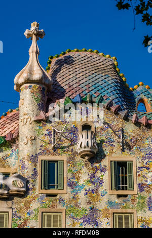 Detail der Fassade der Casa Batlló, architektonisches Werk von Antoni Gaudí Stockfoto