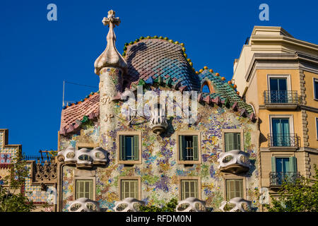 Detail der Fassade der Casa Batlló, architektonisches Werk von Antoni Gaudí Stockfoto