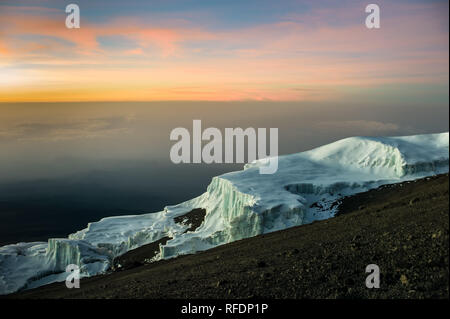 Besucher auf Afrikas höchsten Berg der Welt und des höchsten freistehenden berg, Mount Kilimanjaro, durch 5 Vegetationszonen auf dem Aufstieg Stockfoto