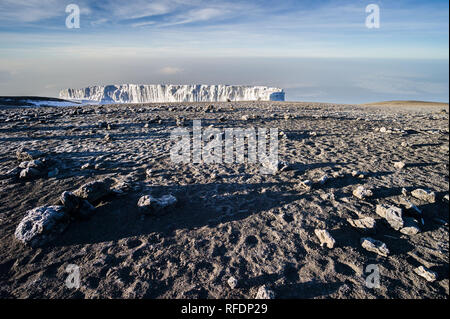 Besucher auf Afrikas höchsten Berg der Welt und des höchsten freistehenden berg, Mount Kilimanjaro, durch 5 Vegetationszonen auf dem Aufstieg Stockfoto