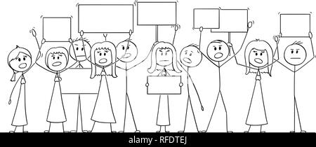 Cartoon Zeichnung der Gruppe von Menschen, die protestieren Mit leeren Zeichen Stock Vektor