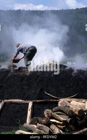 DEU, Deutschland: Mann, Kohle, Kohle anhäufen. Sauerland. Stockfoto