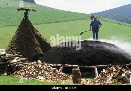 DEU, Deutschland: Mann, Kohle, Kohle anhäufen. Sauerland. Stockfoto