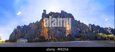 Kimberley, Australien: Panorama der Felswand der Windjana Gorge, Gibb River Road, Outback Western Australia. Stockfoto