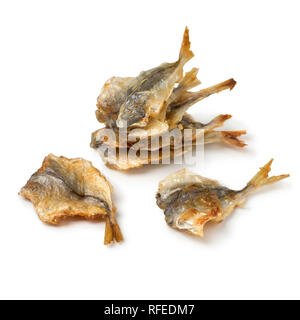 Japanische gegrillte Makrelen Snack auf weißem Hintergrund Stockfoto