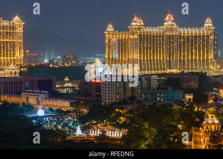 Nacht Luftbild der Galaxy Macau von Taipa Grande Stockfoto