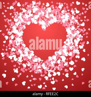 Abstrakte herzen Design für den Valentinstag. Rote und weiße Herzen in der Form eines Herzens Rahmen auf roten Hintergrund. Vector Illustration Stock Vektor