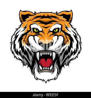 Brüllender Tiger. Tiger Kopf Maskottchen Illustration Vektor Stock Vektor