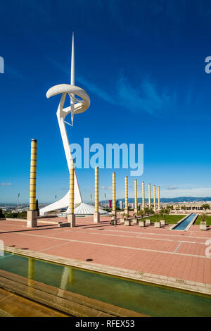 Torre de comunicacions de Montjuïc, Montjuïc Communications Tower, im Olympischen Park entfernt Stockfoto