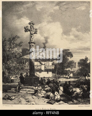 Croix de Moulin-Les Planches. Stand: 1827. Medium: Lithographie auf Chine colle Papier. Museum: Nationalgalerie, Washington DC. Autor: Richard Parkes Bonington. Stockfoto