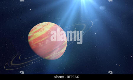 Exo Planeten exo Gas giant mit Ringsystem in einem fremden Stern System (3D-Illustration, Elemente dieses Bild von der NASA eingerichtet sind). Stockfoto