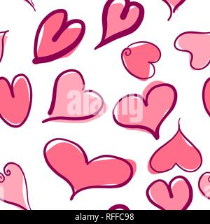 Zusammenfassung nahtlose Muster mit rosa Herzen. Valentine Herzen mit der Hand zeichnet. Vector Illustration Stock Vektor
