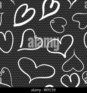 Zusammenfassung nahtlose Muster mit weißen Herzen und Polka Dots Hintergrund. Valentine Herzen mit der Hand zeichnet. Vector Illustration Stock Vektor