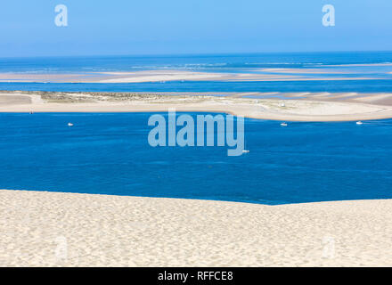 Blick von der Düne von Pilat, die größte Düne Europas. La Teste-de-Buch, Bucht von Arcachon, Aquitanien, Frankreich Stockfoto
