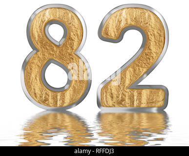 Ziffer 82, 80 zwei, die sich auf der Wasseroberfläche, auf Weiß, 3D-Render isoliert Stockfoto