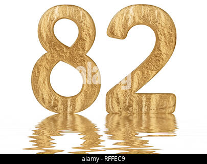 Ziffer 82, 82, spiegelt sich auf der Wasseroberfläche, isoliert auf weiss, 3d Render Stockfoto