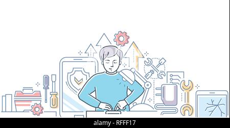 Mobile Reparatur Service - moderne Linie Design Illustration Stock Vektor