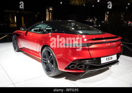 Brüssel - Jan 18, 2019: Aston Martin DBS Superleggera Sport Auto präsentiert an der 97th Brüsseler Motor Show 2019 Autosalon. Stockfoto