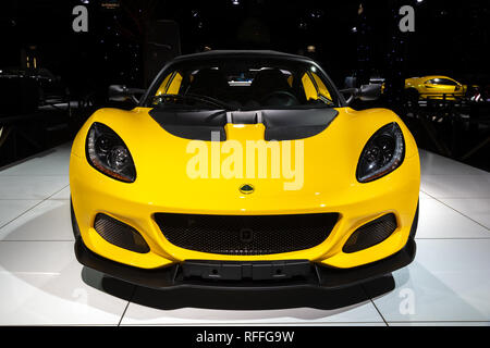 Brüssel - Jan 18, 2019: Lotus Elise Cup 250 Sportwagen präsentiert an der 97th Brüsseler Motor Show 2019 Autosalon. Stockfoto