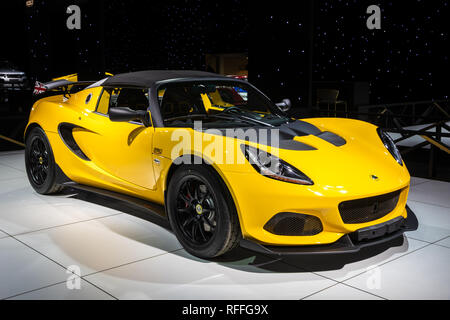 Brüssel - Jan 18, 2019: Lotus Elise Cup 250 Sportwagen präsentiert an der 97th Brüsseler Motor Show 2019 Autosalon. Stockfoto