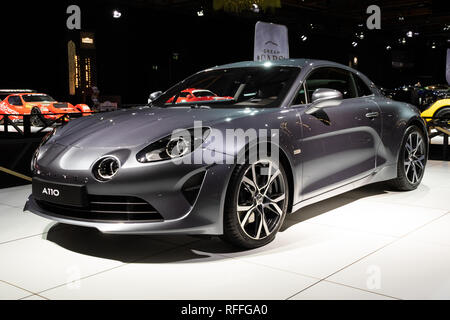 Brüssel - Jan 18, 2019: Alpine A110 Sport Auto präsentiert an der 97th Brüsseler Motor Show 2019 Autosalon. Stockfoto