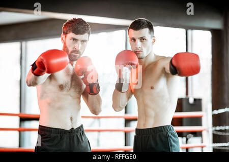 Porträt einer zwei professionelle Boxer zusammen Training für den Boxring in der Turnhalle Stockfoto