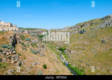 Gravina Schlucht und der murgia Plateau, Matera, Basilikata, Italien Stockfoto