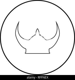 Wikinger Helm icon Schwarz Farbe Umrisse Vektor I Stil einfach Bild im Kreis Runde Stock Vektor