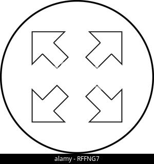 Vier Pfeile in verschiedene Richtungen aus dem mittleren Symbol schwarz Farbe Umrisse Vektor I Stil einfach Bild im Kreis Runde Stock Vektor