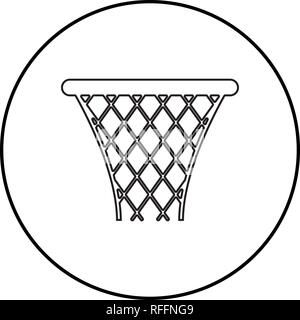 Basketball korb Streetball net Warenkorb Symbol schwarz Farbe Umrisse Vektor I Stil einfach Bild im Kreis Runde Stock Vektor