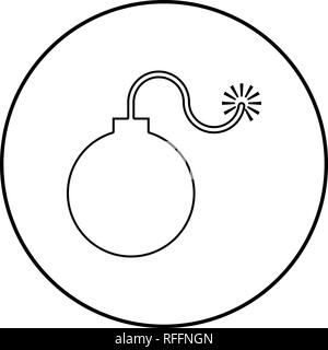 Bombe explosive militärische Alten Zeitbombe Waffe mit Feuer Spark Konzept Werbung boom Symbol schwarz Farbe Umrisse vector ich Flat Style simp Stock Vektor